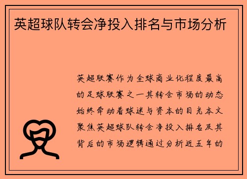 英超球队转会净投入排名与市场分析