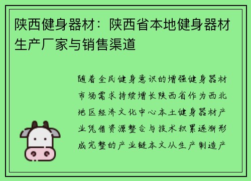 陕西健身器材：陕西省本地健身器材生产厂家与销售渠道