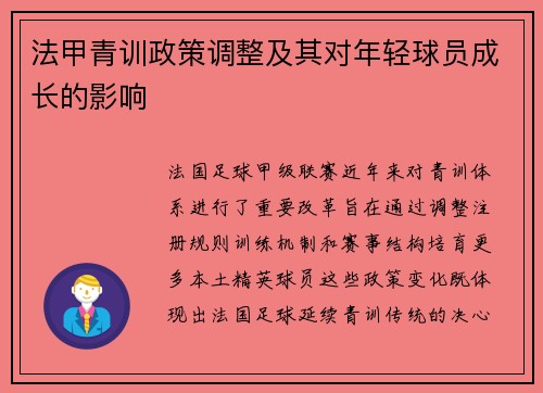 法甲青训政策调整及其对年轻球员成长的影响